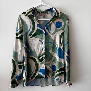 Anthropologie Abstract Green and Blue Button-Down Shirt